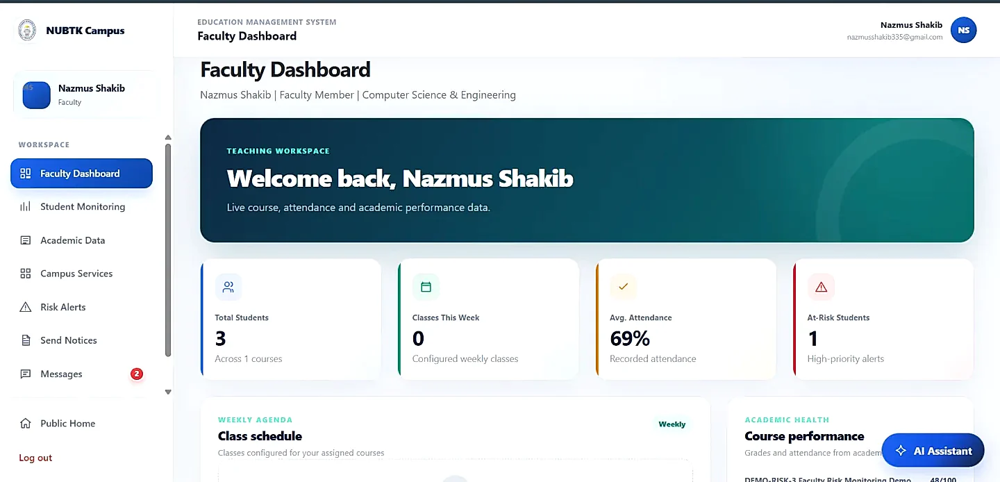 Faculty and Admin Teaching Workspace Dashboard Interface
