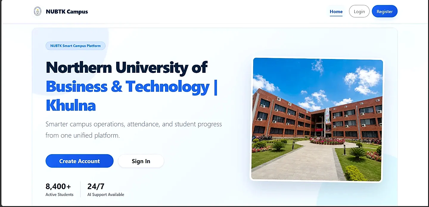 Northern University of Business and Technology Khulna Smart Campus Portal Landing Page
