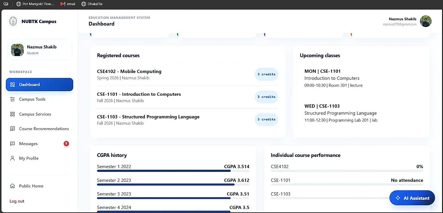 Student Learning and Course Progress Dashboard with CGPA History