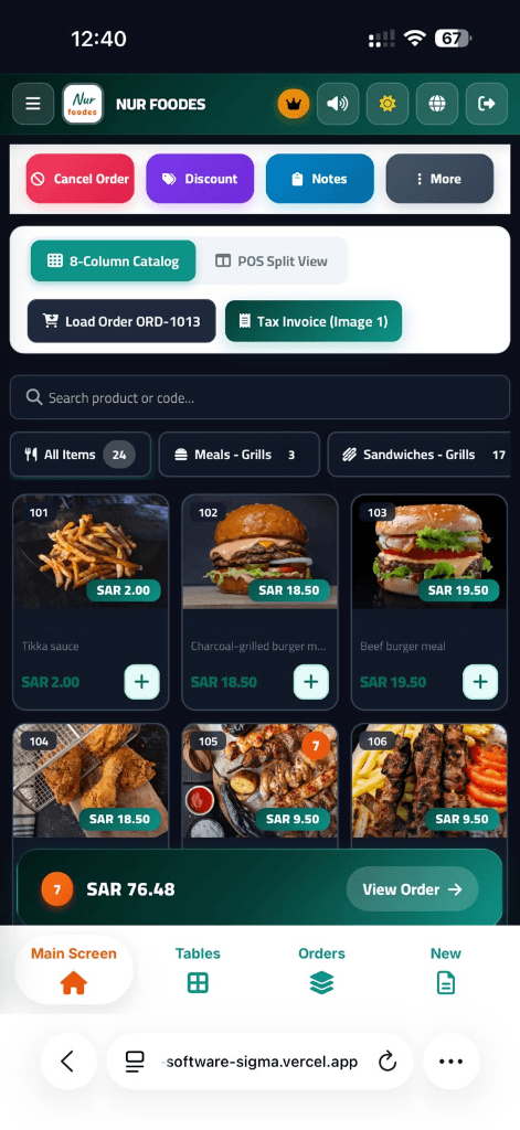 Nur Foodes Responsive Mobile POS Interface