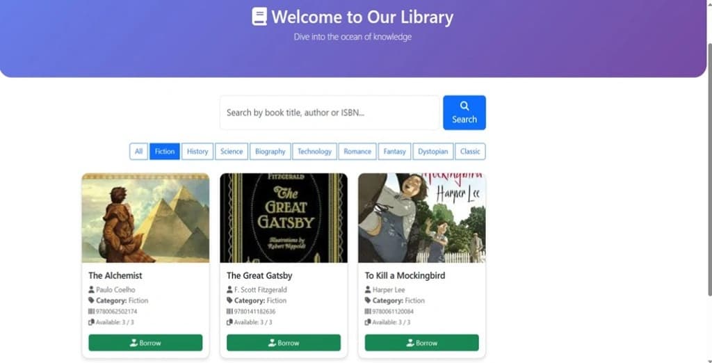 Library Management System Public Catalog, Search, and Book Borrowing Portal