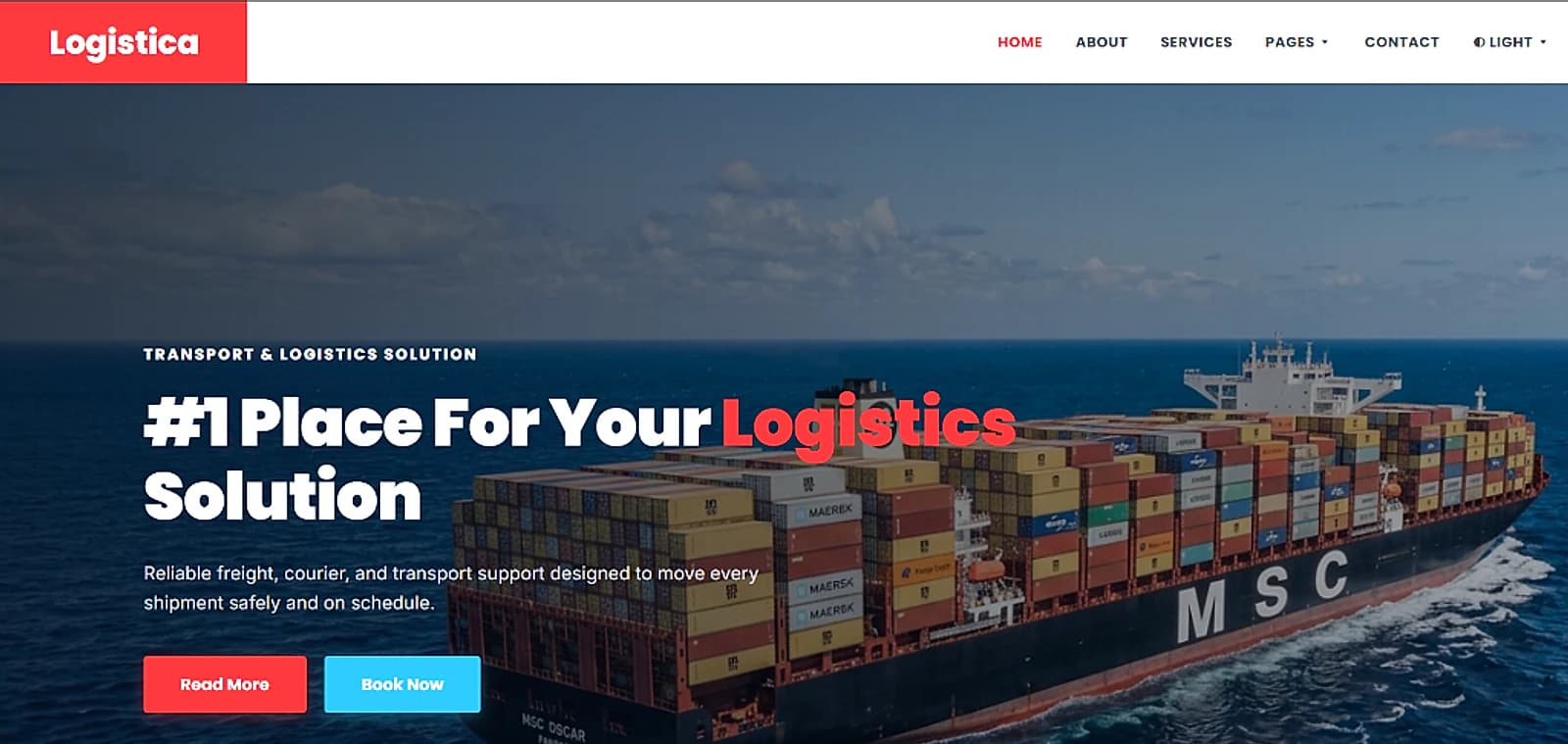 Logistica Transport and Logistics Solution Home Page and Hero Section